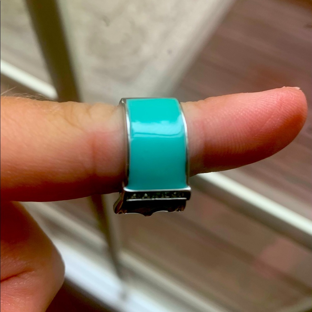 Belt Ring size 6 - teal w white stones - Picture 4 of 8